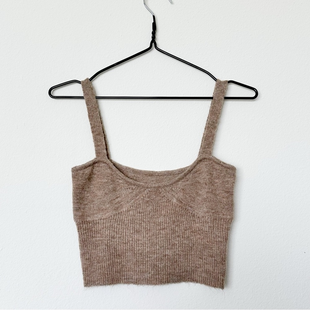 Knit Sweater Camisole Crop Tan Brown